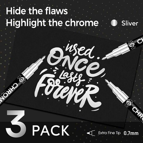3Pcs Chrome Paint Markers, Silver Permanent Mirror Liquid Chrome Pens for Plastic, Metal, Model, Jewelry, Wheel Painting, Touch Up & Repair Kit, DIY Art Projects in Kuwait