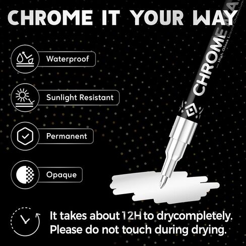3Pcs Chrome Paint Markers, Silver Permanent Mirror Liquid Chrome Pens for Plastic, Metal, Model, Jewelry, Wheel Painting, Touch Up & Repair Kit, DIY Art Projects in Kuwait