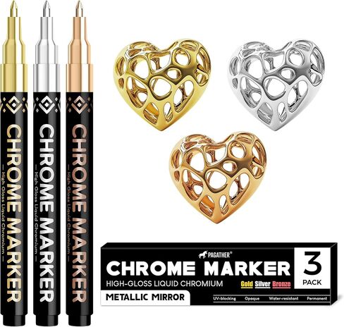 3Pcs Chrome Paint Markers, Silver Permanent Mirror Liquid Chrome Pens for Plastic, Metal, Model, Jewelry, Wheel Painting, Touch Up & Repair Kit, DIY Art Projects in Kuwait
