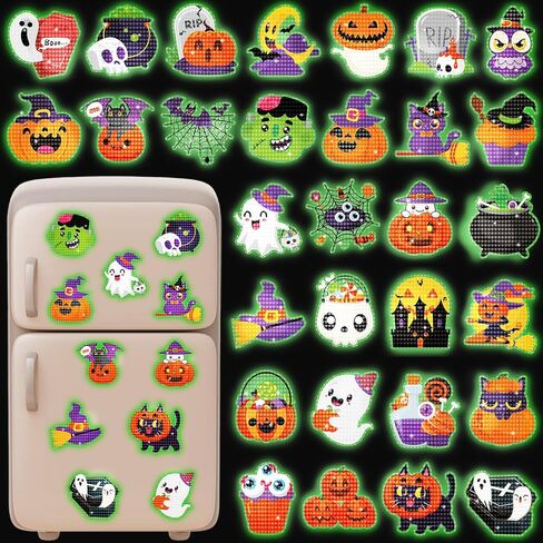 36PCS Halloween Crafts for Adults DIY Diamond Art: DIY Refrigerator Magnets Stickers Kit, Magnetic Fridge Decor (Pumpkin) in Kuwait