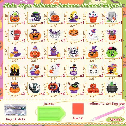 36PCS Halloween Crafts for Adults DIY Diamond Art: DIY Refrigerator Magnets Stickers Kit, Magnetic Fridge Decor (Pumpkin) in Kuwait