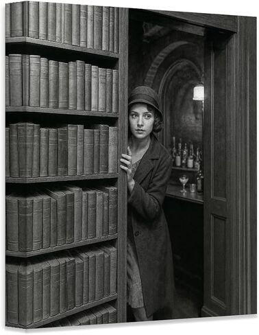 Whisky Hidden Room 18x24 Poster Canvas - Vintage Speakeasy Phhibition Wall Art ، Flapper Noir Hidden Bar Photo ، ديكور صالة بالأبيض والأسود للمكتب ، البار ، كهف الرجل ، أو عشرينيات القرن العشرين عشاق الغموض in Kuwait