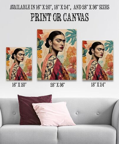 لوحة فريدا كاهلو مستوحاة من ملصق Frida 28x36 الممتد - Frida Kahlo Wall Art ، Mexican Art & Decor in Kuwait