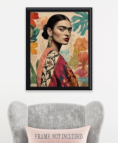 لوحة فريدا كاهلو مستوحاة من ملصق Frida 28x36 الممتد - Frida Kahlo Wall Art ، Mexican Art & Decor in Kuwait