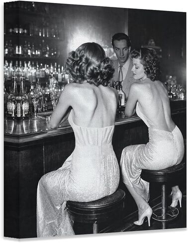 Vintage Hollywood Bar Scene - Ladies' Night Out 18x24 Unframed Poster Featuring Classic Black-and-White Photo of a 1940s Bar Scene, Retro Glamour for Elegant and Chic Lounge Décor in Saudi Arabia