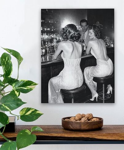 Vintage Hollywood Bar Scene - Ladies' Night Out 18x24 Unframed Poster Featuring Classic Black-and-White Photo of a 1940s Bar Scene, Retro Glamour for Elegant and Chic Lounge Décor in Saudi Arabia