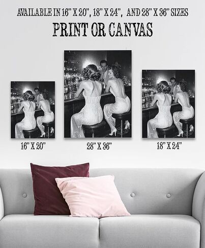 Vintage Hollywood Bar Scene - Ladies' Night Out 18x24 Unframed Poster Featuring Classic Black-and-White Photo of a 1940s Bar Scene, Retro Glamour for Elegant and Chic Lounge Décor in Saudi Arabia