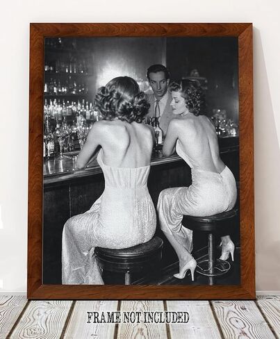 Vintage Hollywood Bar Scene - Ladies' Night Out 18x24 Unframed Poster Featuring Classic Black-and-White Photo of a 1940s Bar Scene, Retro Glamour for Elegant and Chic Lounge Décor in Saudi Arabia