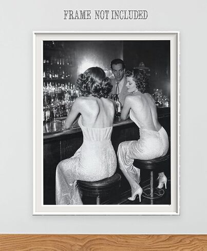 Vintage Hollywood Bar Scene - Ladies' Night Out 18x24 Unframed Poster Featuring Classic Black-and-White Photo of a 1940s Bar Scene, Retro Glamour for Elegant and Chic Lounge Décor in Saudi Arabia
