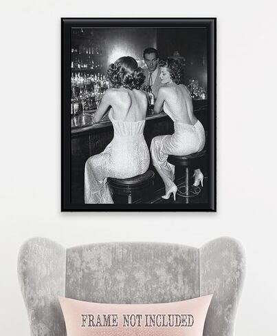 Vintage Hollywood Bar Scene - Ladies' Night Out 18x24 Unframed Poster Featuring Classic Black-and-White Photo of a 1940s Bar Scene, Retro Glamour for Elegant and Chic Lounge Décor in Saudi Arabia