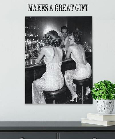 Vintage Hollywood Bar Scene - Ladies' Night Out 18x24 Unframed Poster Featuring Classic Black-and-White Photo of a 1940s Bar Scene, Retro Glamour for Elegant and Chic Lounge Décor in Saudi Arabia