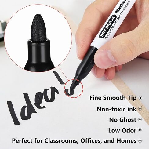 SFAIH Dry Erase Markers Fine Tip - 6 Pack Whiteboard Markers Dry Erase For Kids Adult Low Odor, Black Dry Erase Markers Fine Point For Home Classroom in Kuwait