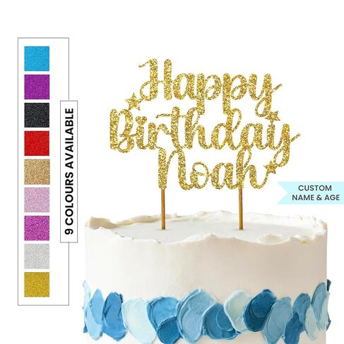 تزيين كعكة عيد ميلاد سعيد شخصية | كعكة مخصصة توبر | مخصص كب كيك توبر ، أي اسم أي اسم زخرفة زخرفة بريق بطاقة | ذهبية وجميع الألوان in Kuwait