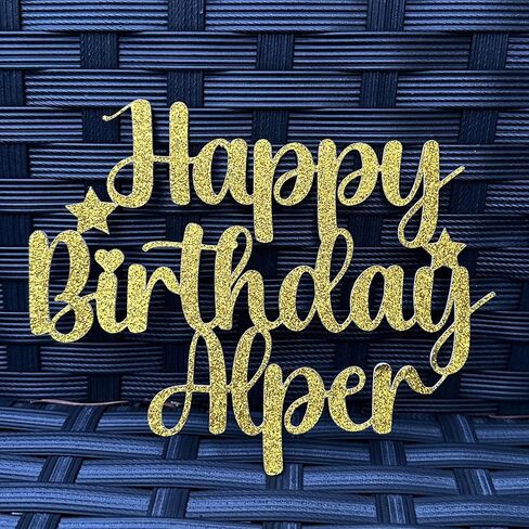 تزيين كعكة عيد ميلاد سعيد شخصية | كعكة مخصصة توبر | مخصص كب كيك توبر ، أي اسم أي اسم زخرفة زخرفة بريق بطاقة | ذهبية وجميع الألوان in Kuwait