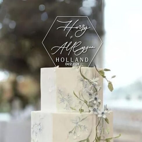 Personalized Acrylic Wedding Cake Topper With Names, Custom Wedding Cake Topper, Hexagonal Custom Cake Topper For Wedding, Cake Topper Leaf in Saudi Arabia