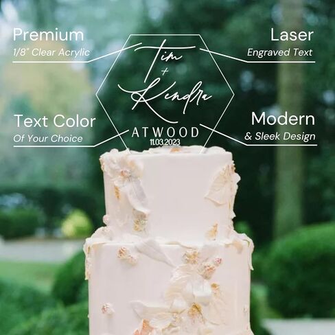 Personalized Acrylic Wedding Cake Topper With Names, Custom Wedding Cake Topper, Hexagonal Custom Cake Topper For Wedding, Cake Topper Leaf in Saudi Arabia