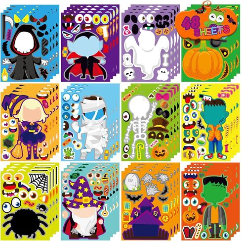 Make a Monster Face Stickers 48PCS Halloween Monster Stickers for Kids Make Your Own Little Monster Stickers Sheets Monster Theme Crafts Party Game Birthday School Classroom Reward Gift in Kuwait