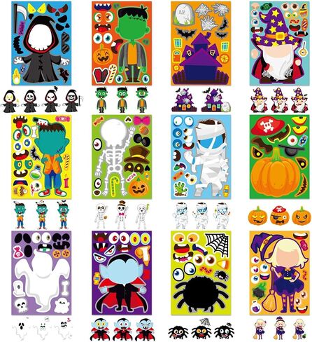 Make a Monster Face Stickers 48PCS Halloween Monster Stickers for Kids Make Your Own Little Monster Stickers Sheets Monster Theme Crafts Party Game Birthday School Classroom Reward Gift in Kuwait