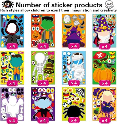 Make a Monster Face Stickers 48PCS Halloween Monster Stickers for Kids Make Your Own Little Monster Stickers Sheets Monster Theme Crafts Party Game Birthday School Classroom Reward Gift in Kuwait