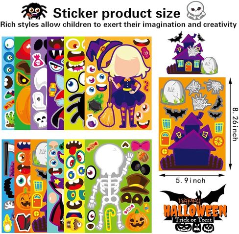 Make a Monster Face Stickers 48PCS Halloween Monster Stickers for Kids Make Your Own Little Monster Stickers Sheets Monster Theme Crafts Party Game Birthday School Classroom Reward Gift in Kuwait