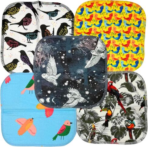 2 ply owls & birds fun flannel flannel clapkins 8 × 8 بوصات 5 حزمة مناديل صغيرة (ص) الفانيلا - صنعت بفخر في الولايات المتحدة الأمريكية in Saudi Arabia
