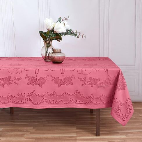 Red Tablecloth Jacquard Roses Fabric Romantic Tablecloth, European Textile, Home Decor for Holidays, Dining Interior, Housewarming Gift, Christmas in Saudi Arabia