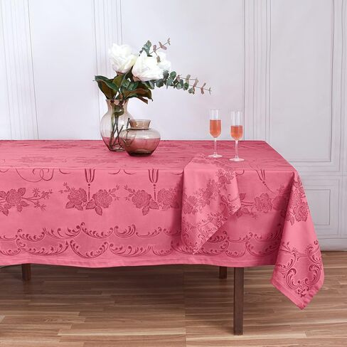 Red Tablecloth Jacquard Roses Fabric Romantic Tablecloth, European Textile, Home Decor for Holidays, Dining Interior, Housewarming Gift, Christmas in Saudi Arabia