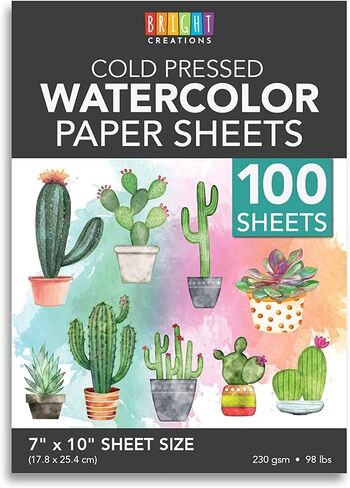 Bright Creations Printable Cold Pressed Watercolor Paper Bulk Pad - 100 Sheets, 8.5 x 11 in, 230 GSM, White - Painting Paper for Acrylics & Sketching in Saudi Arabia