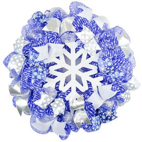 Winter Wreath - Snowflake Christmas Mesh Outdoor Front Door Wreath; White Blue Silver in Saudi Arabia