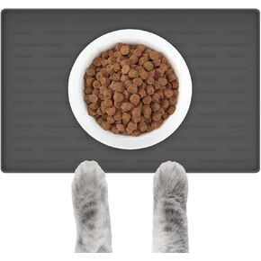 حصيرة تغذية الكلاب السيليكون مع حواف مرتفعة ، 16 "× 10" حصيرة طعام للحيوانات الأليفة غير المنقولة للكلاب الصغيرة والمتوسطة ، حصيرة وعاء الكلب المقاومة للماء لمنع انسكابات الطعام والماء ، سهل التنظيف (رمادي داكن) in Kuwait