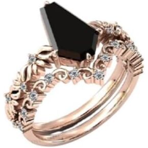 1CT-3CT Coffin Shape Solitaire Antique Bridal Ring Set Black Onyx Handmade Engagement Ring for Women Wedding Gifts for Her Black Diamond Ring 925 Silver/10K/14K/18K Solid Gold (2 CT, White) in Saudi Arabia