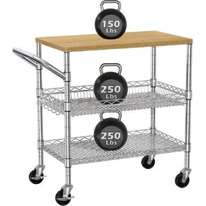 Heavy Duty Utility Cart, 990Lbs Capacity 3 Tier Rolling Carts with Wheels, Kitchen Cart on Wheels with Storage, Commercial Grade Metal Serving Carts with Wire Shelving &Handle Bar, Black in Saudi Arabia