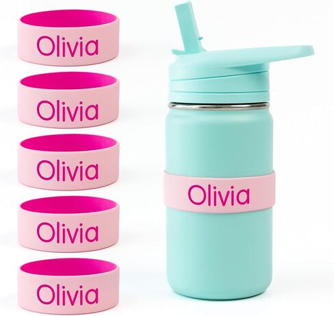 Mabel’s Labels Personalized Two-Tone Engraved Silicone Name Bands – Reusable Dishwasher-Safe Name Bands for Water Bottles, Sippy Cups & Drinkware (Pink & Light Pink, 5 Pack) in Kuwait