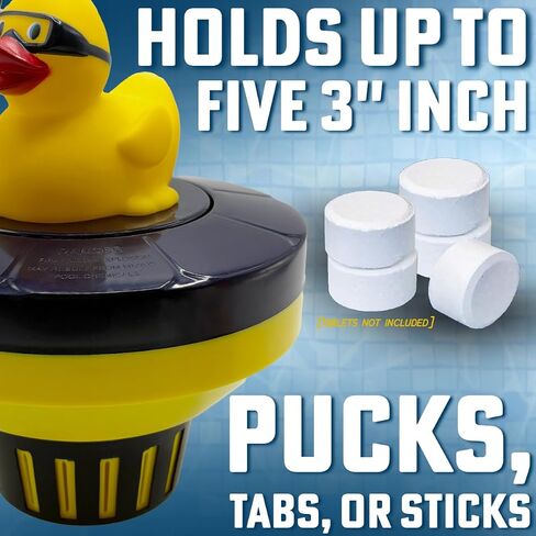 Poolzilla Diver Duck Chlorine Feeder - Floating Dispenser with Adjustable Collar Design for Optimal Dispersion - Hold Tablets up to 3" in Kuwait