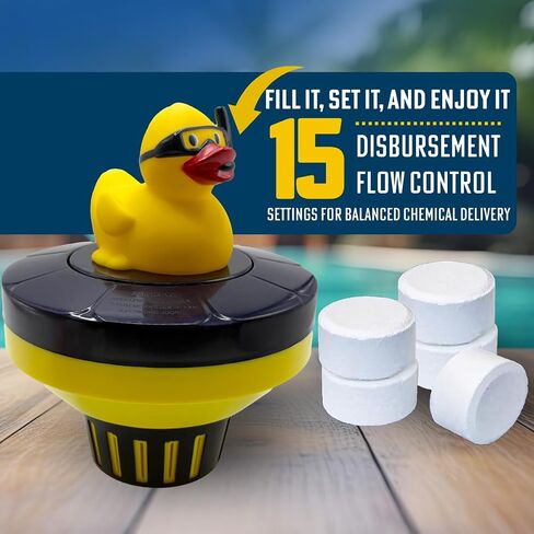 Poolzilla Diver Duck Chlorine Feeder - Floating Dispenser with Adjustable Collar Design for Optimal Dispersion - Hold Tablets up to 3" in Kuwait