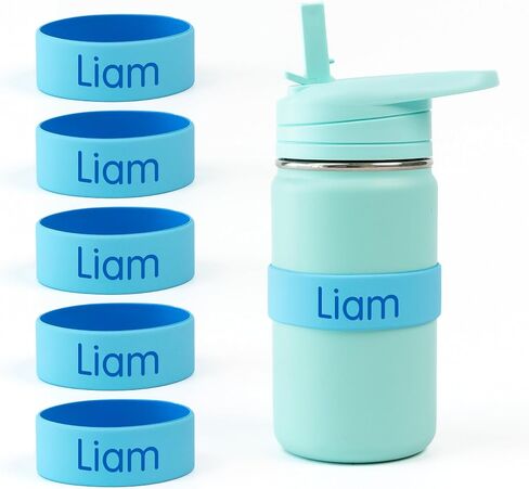 Mabel’s Labels Personalized Two-Tone Engraved Silicone Name Bands – Reusable Dishwasher-Safe Name Bands for Water Bottles, Sippy Cups & Drinkware (Pink & Light Pink, 5 Pack) in Kuwait