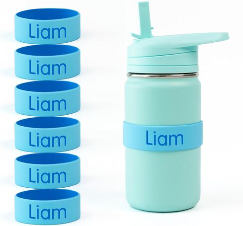 Mabel’s Labels Personalized Two-Tone Engraved Silicone Name Bands – Reusable Dishwasher-Safe Name Bands for Water Bottles, Sippy Cups & Drinkware (Pink & Light Pink, 5 Pack) in Kuwait