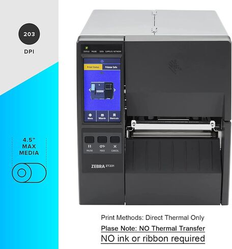 ZTBRA ZT23142-D01000FZ الطابعة الصناعية الحرارية المباشرة ، ZT231 نسخة ترقية من ZT230 ، 203 نقطة في البوصة عرض الطباعة 4 في Ethernet Bluetooth Serial USB ، يشمل: عرض اللمس ، شريط المسيل للدموع in Kuwait
