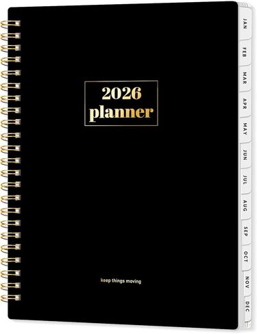 Sunee Planner 2026 أسبوعيًا وشهريًا ، يناير 2026 ديسمبر 2026 ، 6.4 "× 8.3" ، علامات التبويب ، صفحات الملاحظات ، الربط الحلزوني ، الأسود in Kuwait