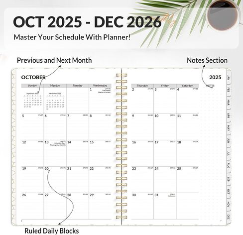 Sunee Planner 2026 أسبوعيًا وشهريًا ، يناير 2026 ديسمبر 2026 ، 6.4 "× 8.3" ، علامات التبويب ، صفحات الملاحظات ، الربط الحلزوني ، الأسود in Kuwait