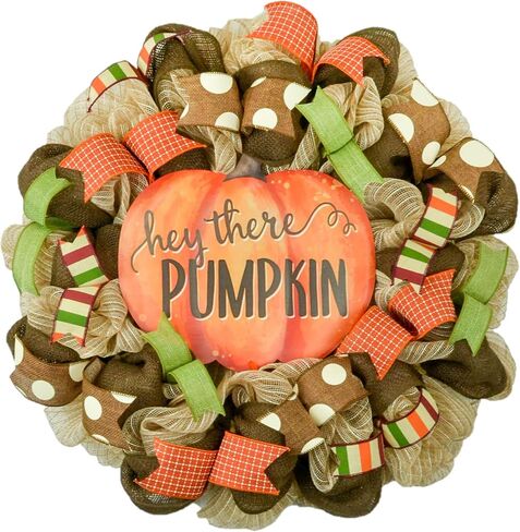Thanksgiving Door Wreath, Pumpkin Wreath for Front Door, Halloween Fall Autumn Orange Mesh Front Door Decor - Black White in Saudi Arabia