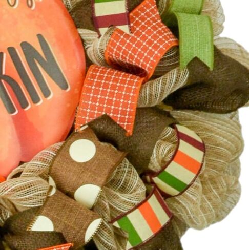 Thanksgiving Door Wreath, Pumpkin Wreath for Front Door, Halloween Fall Autumn Orange Mesh Front Door Decor - Black White in Saudi Arabia