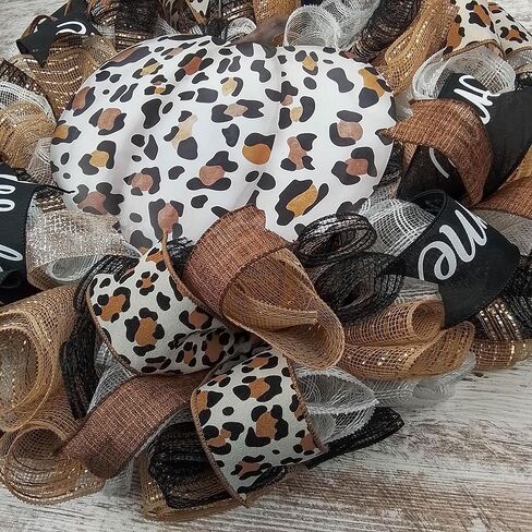 Pumpkin Door Wreaths - Animal Print Leopard Thanksgiving Fall Autumn Turquoise Mesh Front Door Decor - Halloween Blue Brown in Saudi Arabia