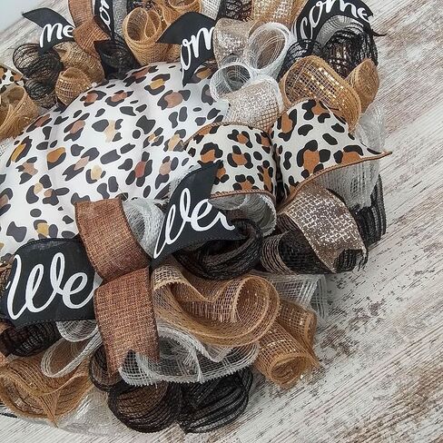 Pumpkin Door Wreaths - Animal Print Leopard Thanksgiving Fall Autumn Turquoise Mesh Front Door Decor - Halloween Blue Brown in Saudi Arabia
