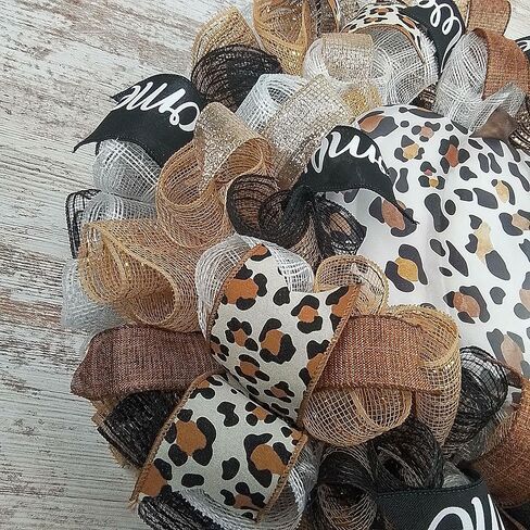Pumpkin Door Wreaths - Animal Print Leopard Thanksgiving Fall Autumn Turquoise Mesh Front Door Decor - Halloween Blue Brown in Saudi Arabia