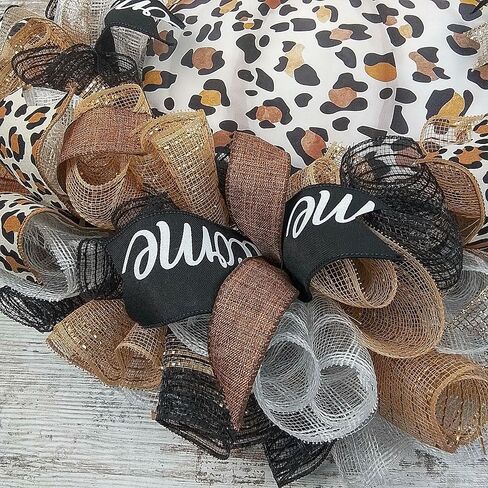 Pumpkin Door Wreaths - Animal Print Leopard Thanksgiving Fall Autumn Turquoise Mesh Front Door Decor - Halloween Blue Brown in Saudi Arabia