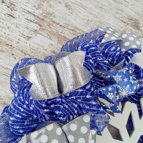 Winter Wreath - Snowflake Christmas Mesh Outdoor Front Door Wreath; White Blue Silver in Saudi Arabia