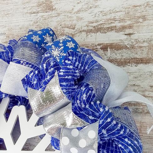 Winter Wreath - Snowflake Christmas Mesh Outdoor Front Door Wreath; White Blue Silver in Saudi Arabia