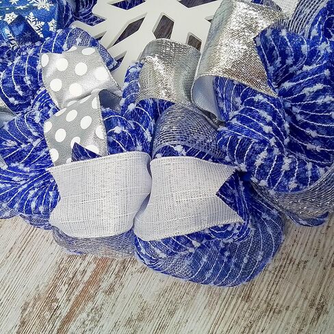 Winter Wreath - Snowflake Christmas Mesh Outdoor Front Door Wreath; White Blue Silver in Saudi Arabia