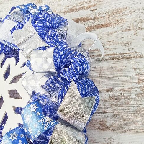 Winter Wreath - Snowflake Christmas Mesh Outdoor Front Door Wreath; White Blue Silver in Saudi Arabia